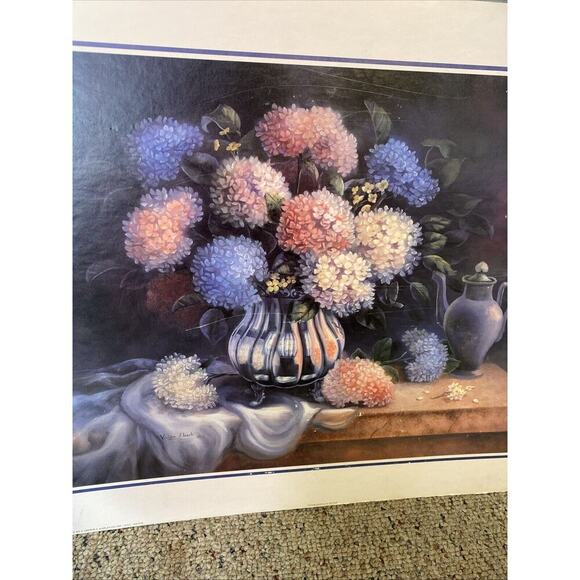 Vintage Vivian Flasch Artwork Print Hydrangeas & Silver 1998 Litho In USA Rare - Picture 10 of 11